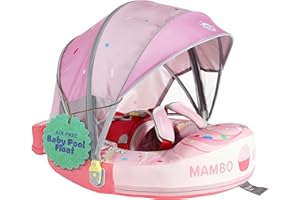 MAMBOBABYFLOAT Sunny Navigator Baby Pool Float with Canopy — Safe, Comfortable, Adjustable Axolotl Pool Float w/Sun Protection, Air-Free Foam Technology, 5-Way Buckle System