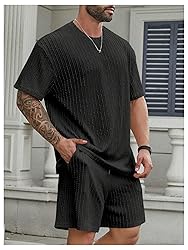 RoseSeek Men's 2 Piece Outfits Textured Drop