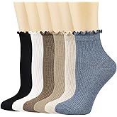 Mcool Mary Womens Crew Socks Ruffle Casual Cotton Frilly Breathable Cute Knit Lettuce Trim Ankle Socks 6 Pack