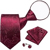 DiBanGu Mens Adjustable Zipper Ties, Woven Paisley Striped Plaid Necktie and Pocket Square Cufflinks Set Pre-tied Wedding Tie
