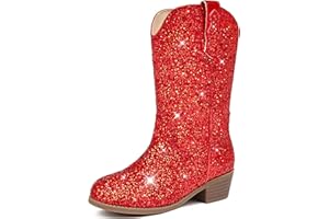 Motasha Glitter Girls Cowgirl Boots Sparkly Cowboy Dress Boots For Toddler To Big Kid Mid Calf Pointed Toe Party Birthday Horse Riding