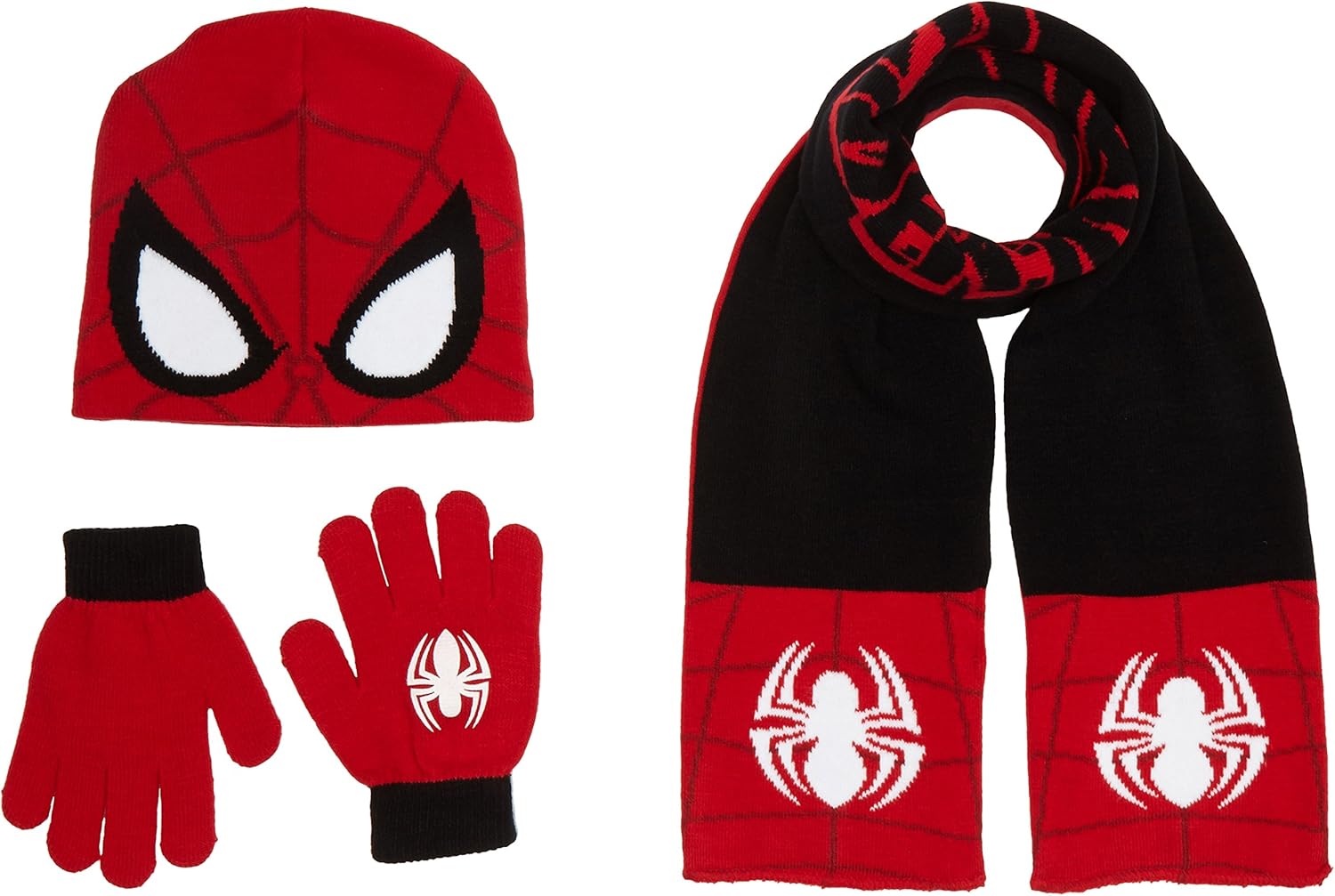 Marvel Boys' Spiderman Hat, Scarf and Gloves Set, Black, Small