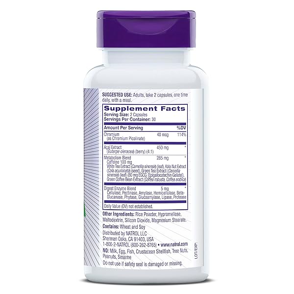 NATROL ACAI BERRY, DIETARY SUPPLEMENT, ANTIOXIDANT PROTECTION & DEFENSE, THE ULTIMATE SUPER FRUIT, 1,000 MG VEGGIE CAPSULES, 60 COUNT