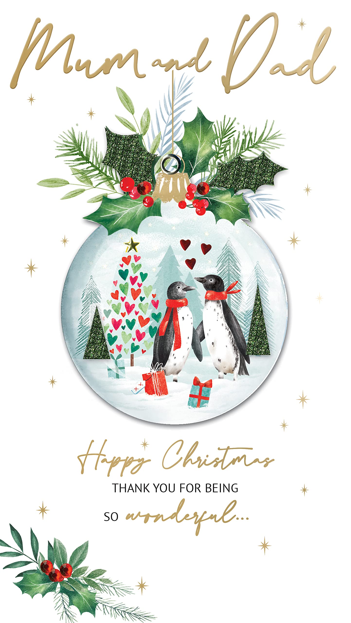 Mum & Dad Thank You Embellished Christmas Card Hand-Finished Champagne Cards XCDC390