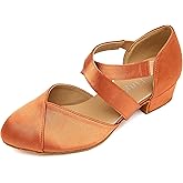 YYTing Women Swing Latin Ballroom Dance Shoes (Closed Toe, Suede Sole, Elastic Closure) 1.5 inch Heel YT26