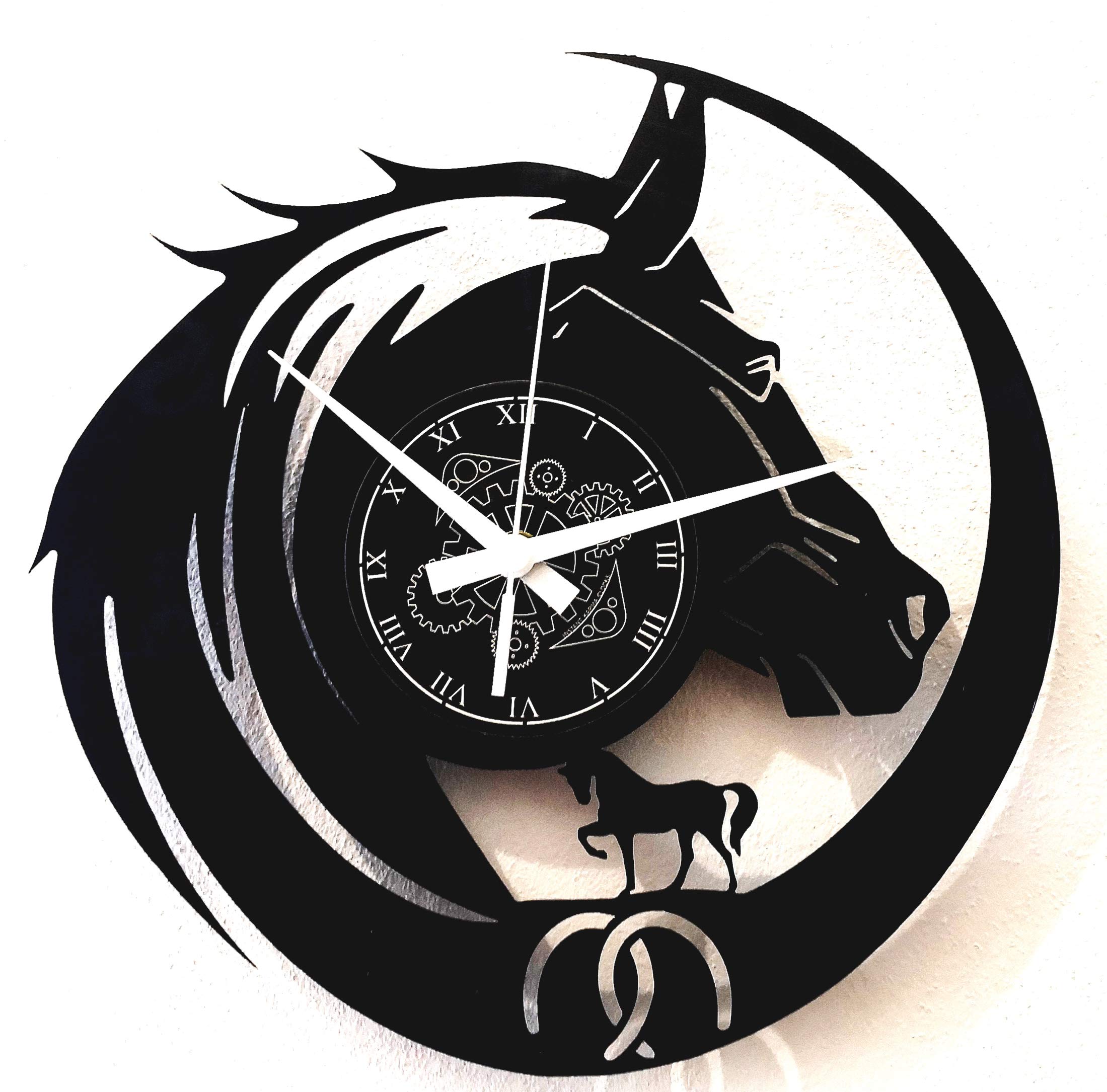 Instant Karma Clocks | Horse Wall Clock with Galloping Silhouette – Silent No-Ticking – Perfect for Bedroom, Office, Studio, Kitchen, Living Room – Modern Design Unique Decoration
