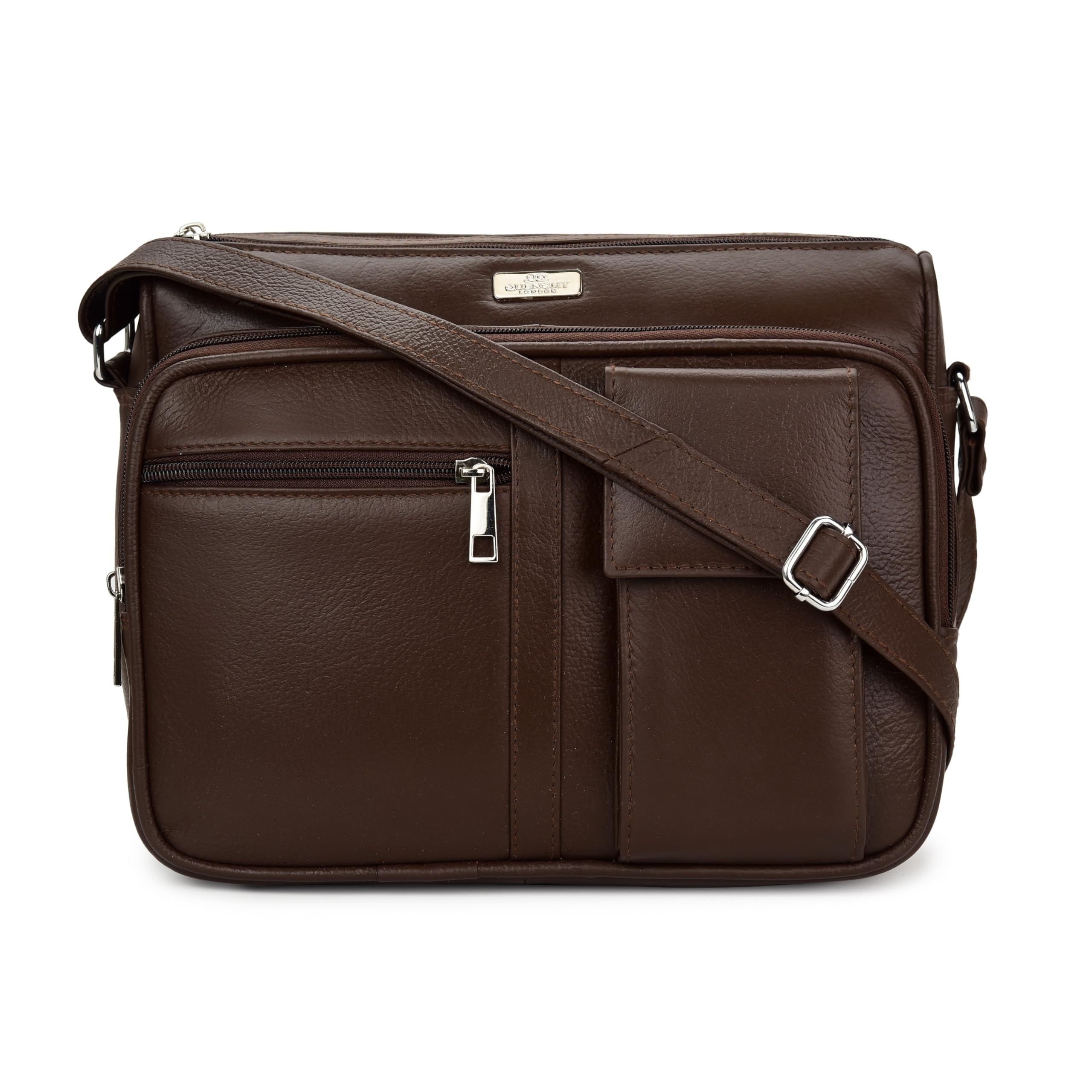 Quenchy London Women’s Genuine Leather Crossbody Shoulder Hand Bag – Grained Leather Satchel Handbag with 7 Pockets, Adjustable Strap, Card Slots and Phone Holder - QL189BCH Brown Cow Hide — image 1