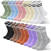 HOERCKC 10 Pairs Vintage Striped Thin Cotton Crew Athletic Socks Sports Gym Running Hiking Calf Socks for Women
