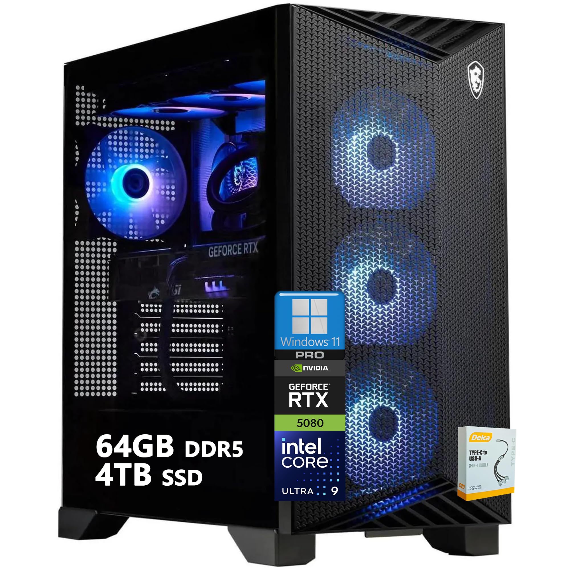 msi Aegis R2 AI Gaming Desktop | Intel 24-Core Ultra 9 285 | 64GB DDR5 4TB SSD | NVIDIA GeForce RTX 5080 16GB GDDR7 DLSS4 (Up to 1801 AI Tops) | Liquid Cooling Wi-Fi 7 Win11 Pro w/DLCA Accessory