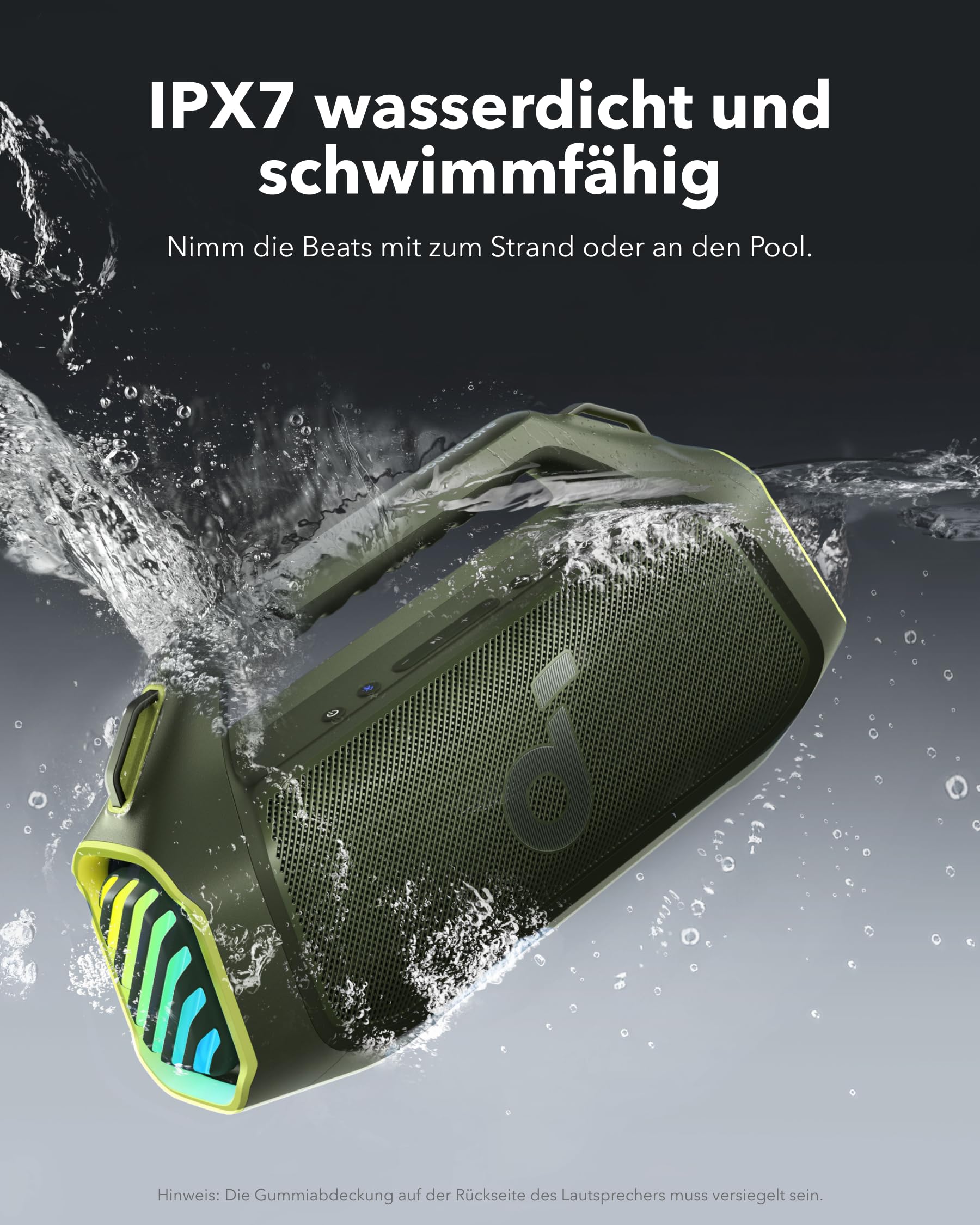 soundcore Anker Motion Boom Plus 2 IP67 Lautsprecher für Draußen, 80W Stereo Sound, Individueller EQ & BassUp, USB-C, Bluetooth, Integrierte Powerbank, Wasserdicht, für Camping, Pool, Strand, Garten 6