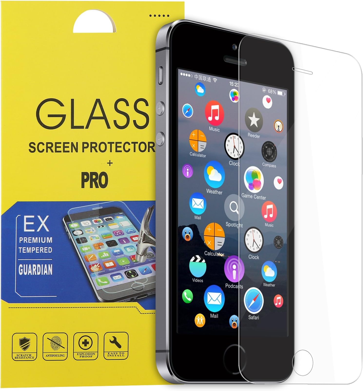 iPhone 5s Tempered Glass Screen Protector ,Ultra-Clear Thin Slim Bubble Free Anti-scratch Anti-Fingerprint Oil Resistance 9H Hardness Curved Film for iPhone 5 5s
