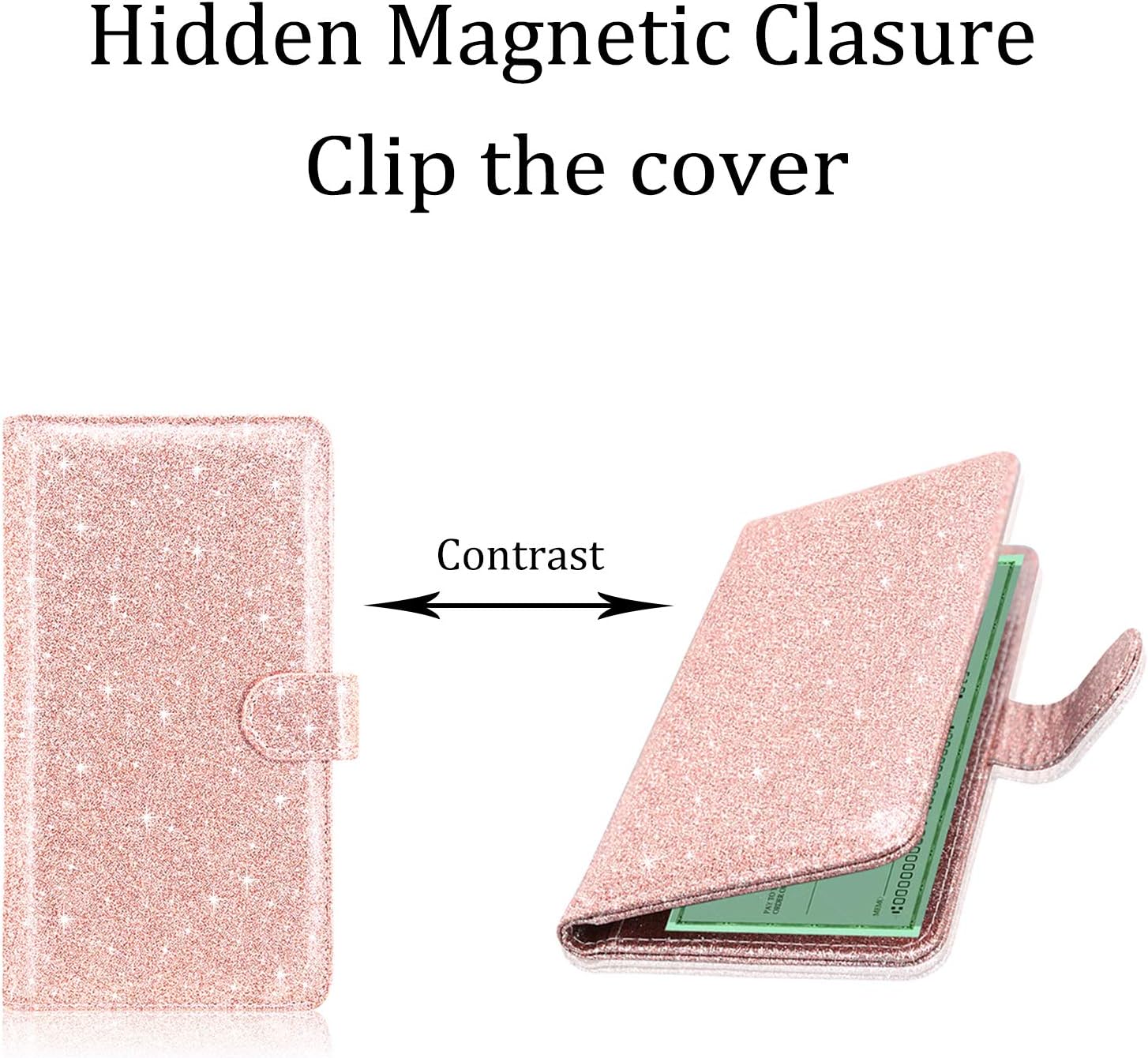 Checkbook Cover(2020 Edition), ACdream Premium Leather Personal Checkbook Cover Holder for Women & Men with Magnetic Closure (Support Checks & Credit Cards), Glitter Rose Gold