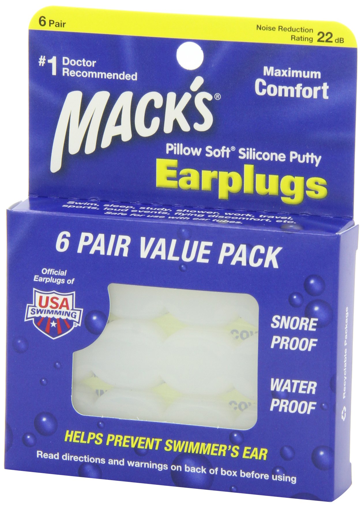 Mack's Pillow Soft Silicone Earplugs Value Pack, 6 Pairs on Galleon