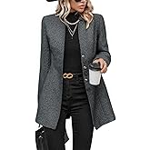 ebossy Women's Casual Business Herringbone Wool Blend Blazer Jacket Notched Collar Button Down Slim Long Sleeve Dress Coat