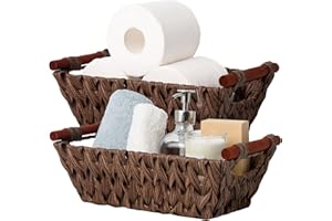 GRANNY SAYS Woven Storage Baskets, Pack of 2 Wicker Baskets with Wooden Handles, Handwoven Storage Basket for Organizing, Dec