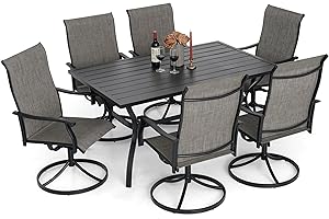 Anmutig 7 Pieces Outdoor Patio Dining Set for 6 Patio Dining Swivel Chairs Textilene & 1 Rectangle Outdoor Dining Table with 1.57" Umbrella Hole for Backyard Bistro Outdoor Furniture Garden Dark Grey