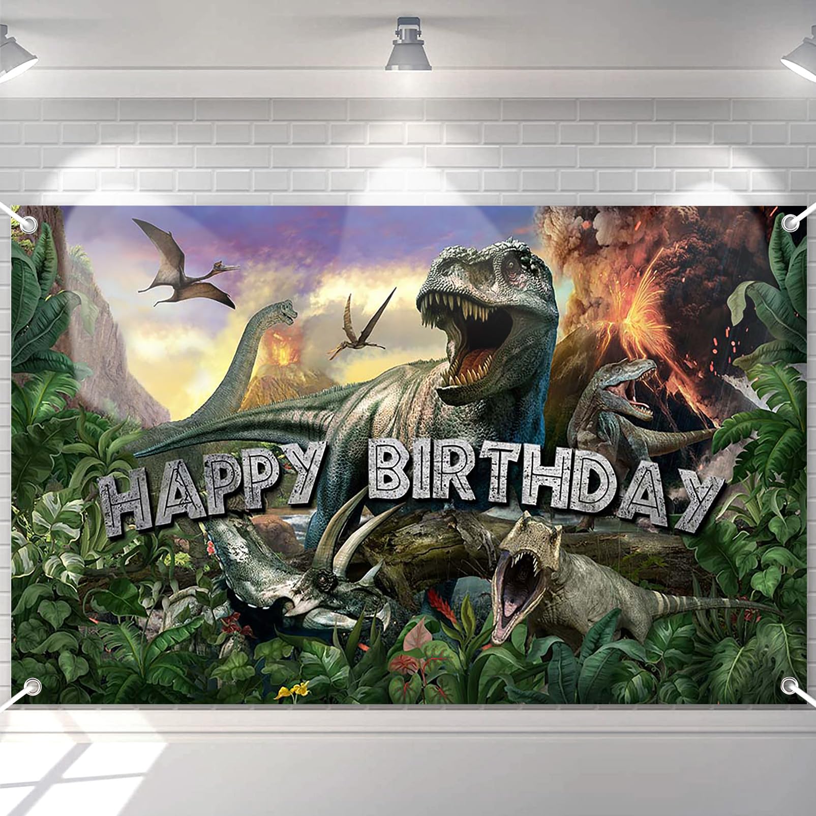 Photo 1 of Avezano Dinosaur Birthday Backdrop Jurassic Dinosaur Theme Happy Birthday Banner Jurassic Jungle Party Decorations for Boys 70.8 x 43.3 Inch Photo Backdrop