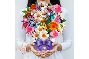 APOTODITO Pop Up Butterfly Cards, Thank You Cards with Music and Light, Flower Bouquet Card, Mothers Day Cards, Gifts for her, Mom, Women, Wife, Sister (daisy and butterfly)