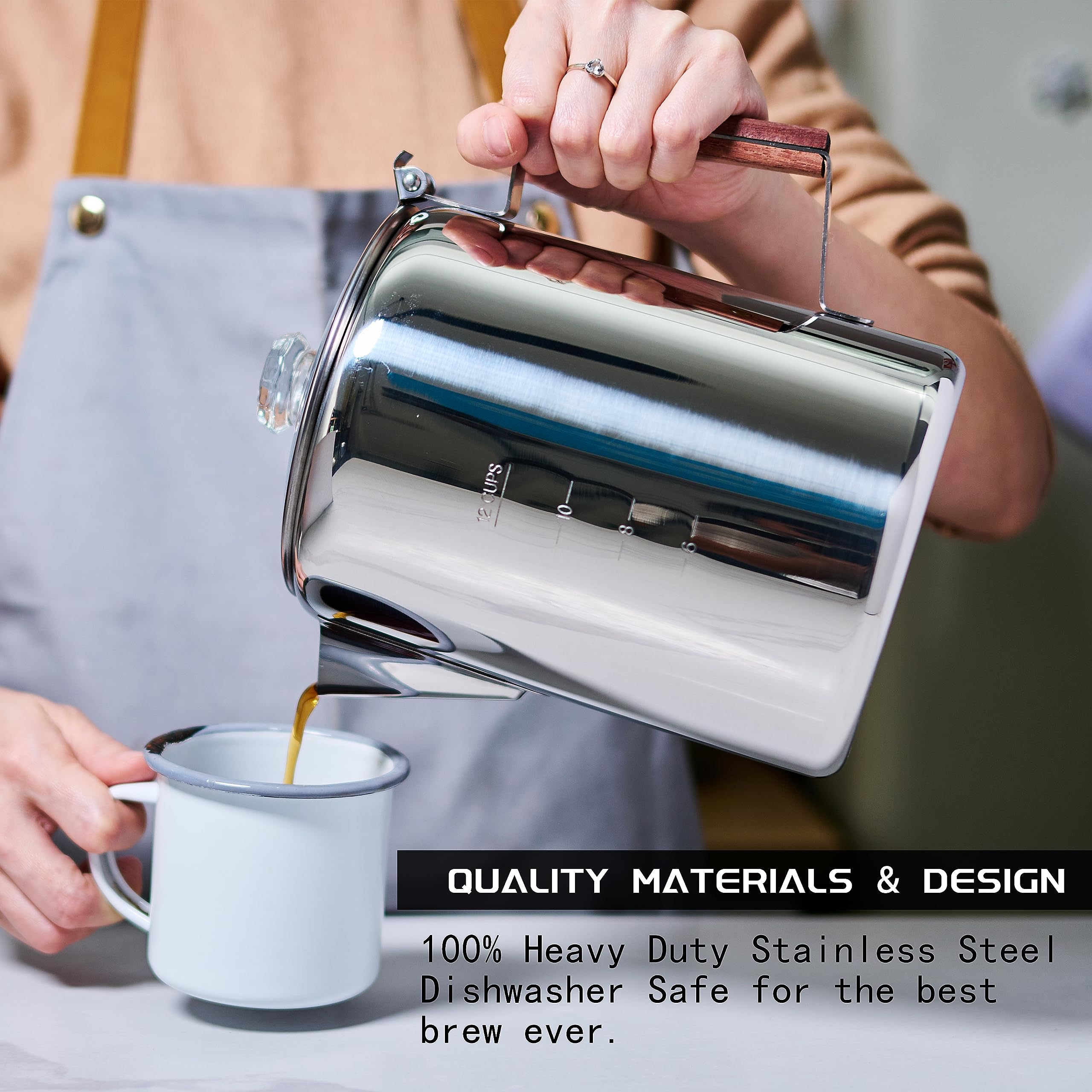 Camping-Fire Coffee Percolator Stovetop Pot- Stainless Steel Stove top Coffee Pot, Unleash Flavor in the Great Outdoors (12 Cups)