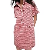 COZYPOIN Womens Tweed Mini Dress Elegant V Neck Short Sleeve Business Shift Dresses for Work Casual 2026 Fashion