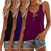 Ficerd 3 Pack Women's Henley Tank Tops Sleeveless Button Down Summer Shirts 2026 Casual Trendy Loose U Neck Tee Blouses