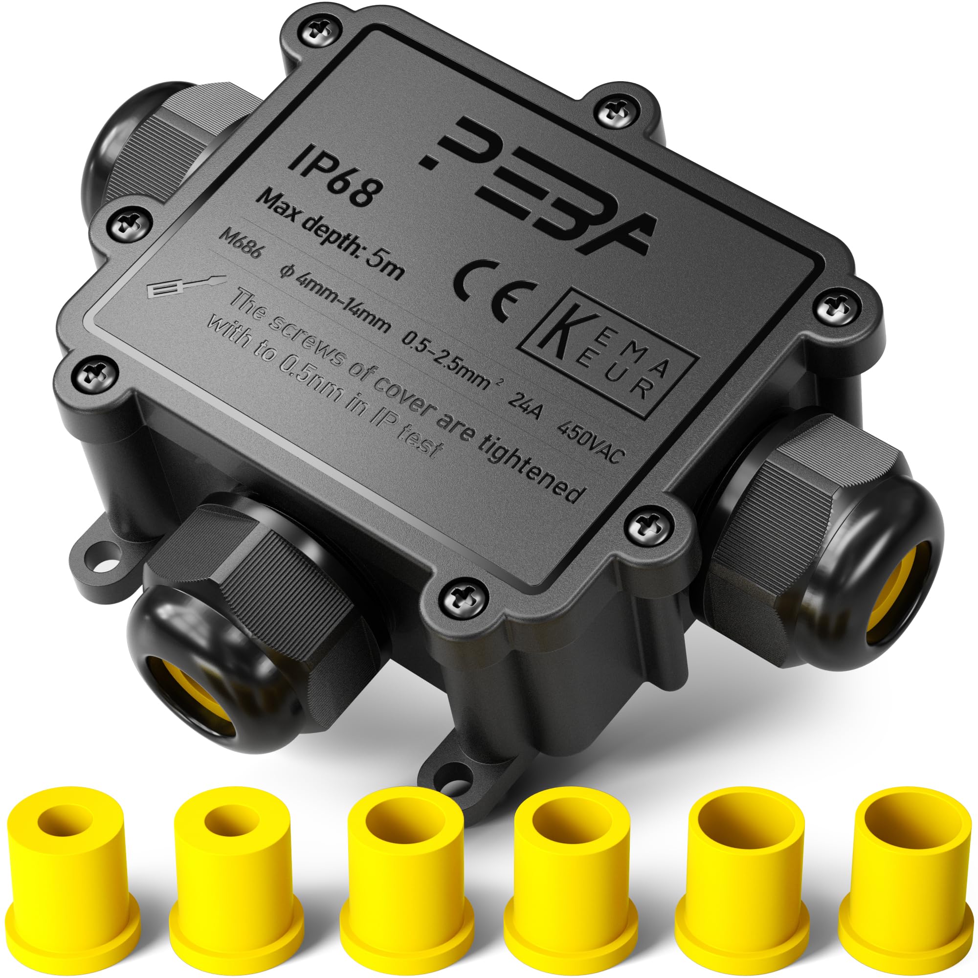 PEBA® Waterproof Junction Box IP68, 3-Way Outdoor Cable Connectors,Cable Box,Electrical Connectors, Waterproof Electrical Boxes Outdoor,Electrical Junction Box for 4-14mm Diameter Cable T Form Black