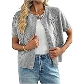 Verdusa Floral Embroidery Cozy Short Sleeve Sweater for Women Button Up Lightweight Cardigans