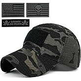 Masktide Tactical Military Mens Camo Baseball Hat with American Flag Skull Patch Patriotic Operator Camouflage Cap for Women