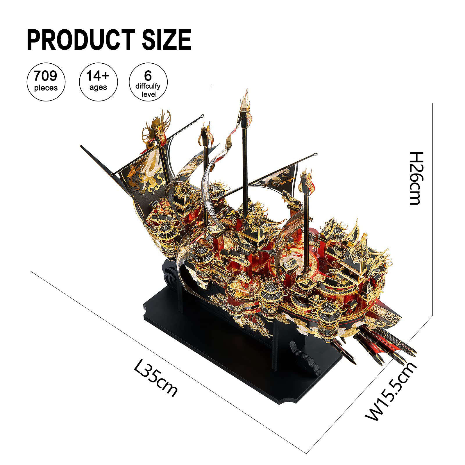 Piececool 3D Metal Puzzles Ship Models Kits to Build for Adults, The Wind Breaker Ship Model Building Kit, Brain Teaser DIY Craft Gifts for Teens Man Woman Family- 709 Pcs