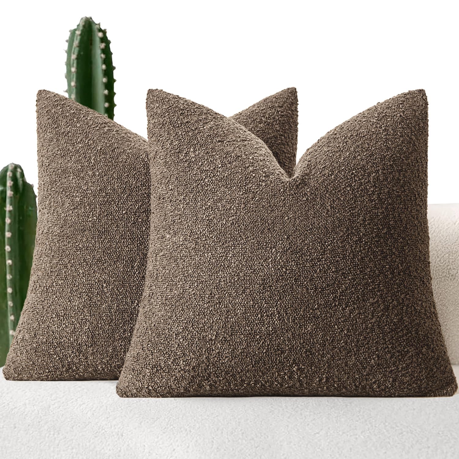 Photo 1 of MIULEE 20x20 Inch Decorative Pillow Covers for Couch Bed Set of 2 Textured Boucle Neutral Throw Pillows Dark Brown Accent Solid Cushion Pillowcase Cozy Soft Sofa Livingroom Home Decor