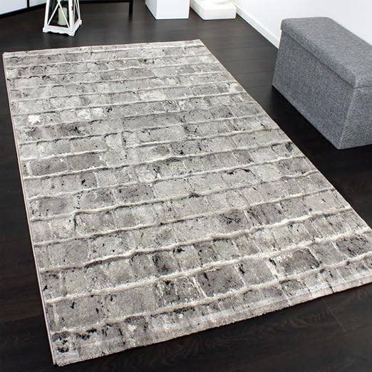 Paco Home Edler Designer Teppich Mit Steinwand Optik In Grau Schwarz Meliert Grosse 120x170 Cm Amazon De Kuche Haushalt