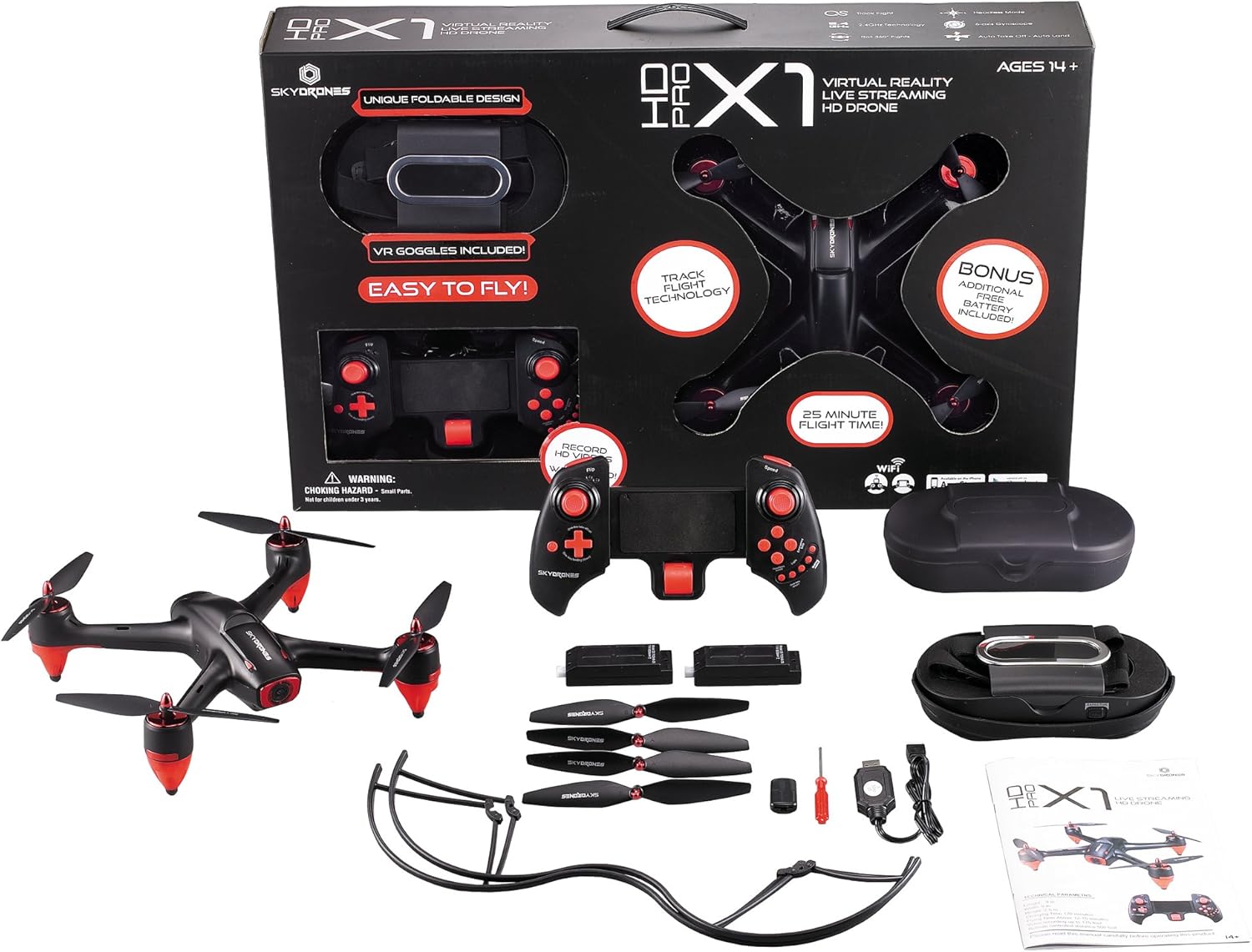 Amazon Com Skydrones Hd Pro X1 Hd Virtual Reality Live Streaming Drone Color May Vary Toys Games