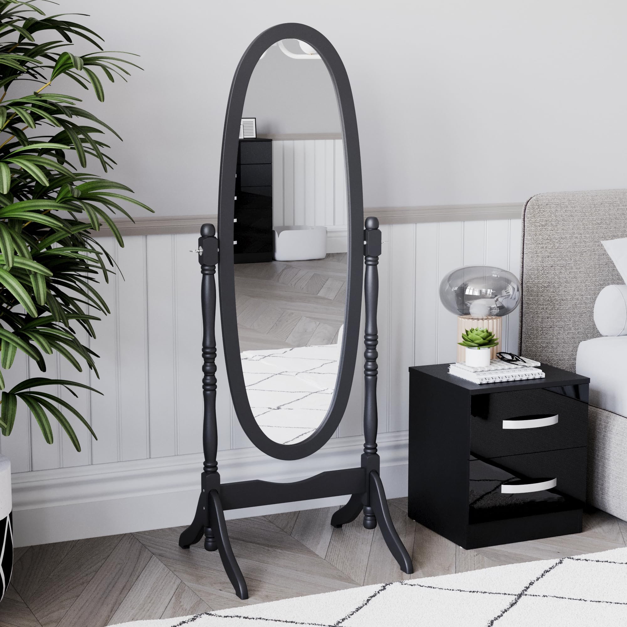 Vida Designs Nishano Cheval Mirror Free Standing Full Length Floor Standing Dressing Mirror Adjustable Bedroom Furniture Wooden, Black
