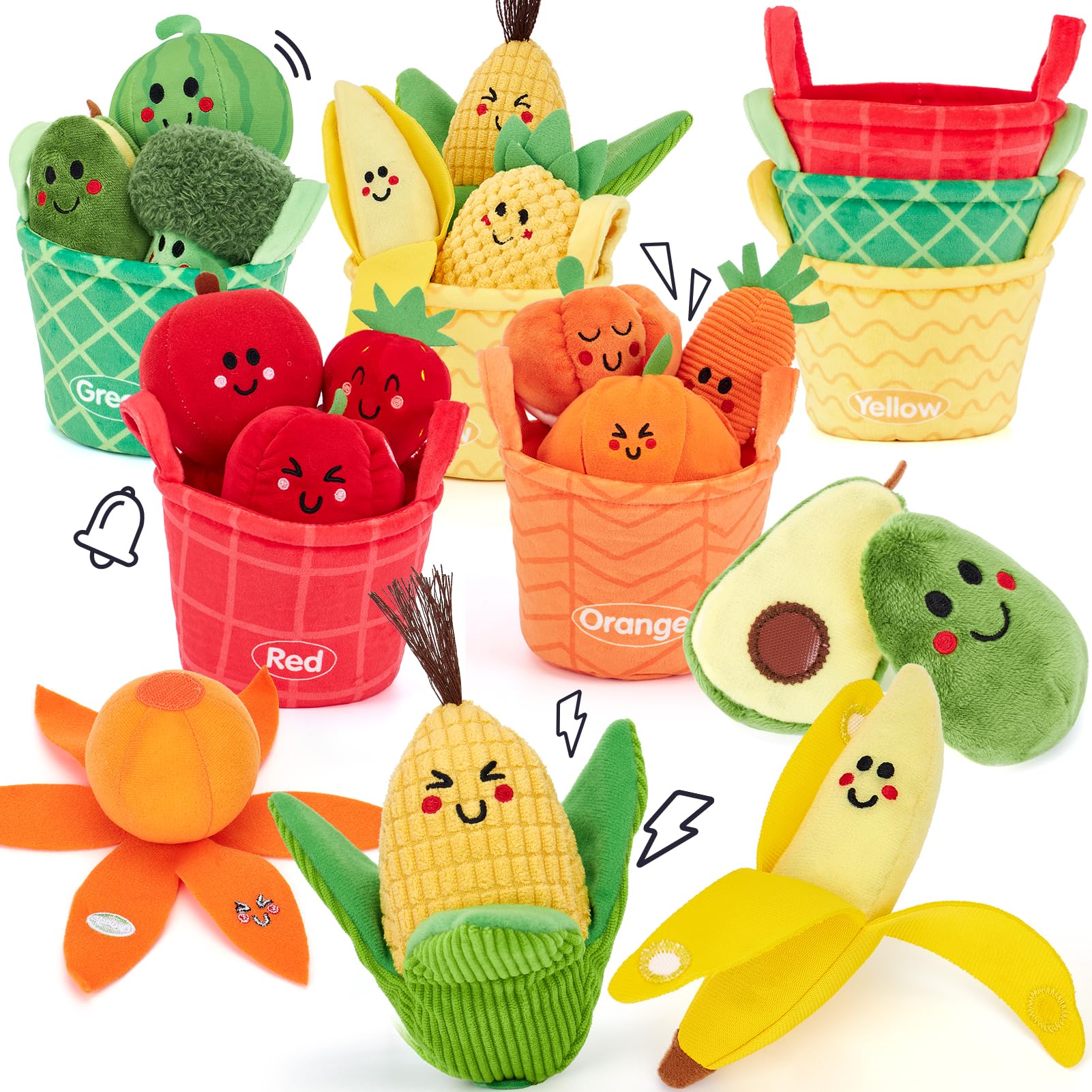 hahaland Baby Sensory Toys 6-9-12 Months – 16PCS Fabric Plush Play Food, Soft Rattle Fruits & Velcro Vegetables for Sorting, Crinkle & Textured Sensory Infant Montessori Toy for Color & Shape Learning