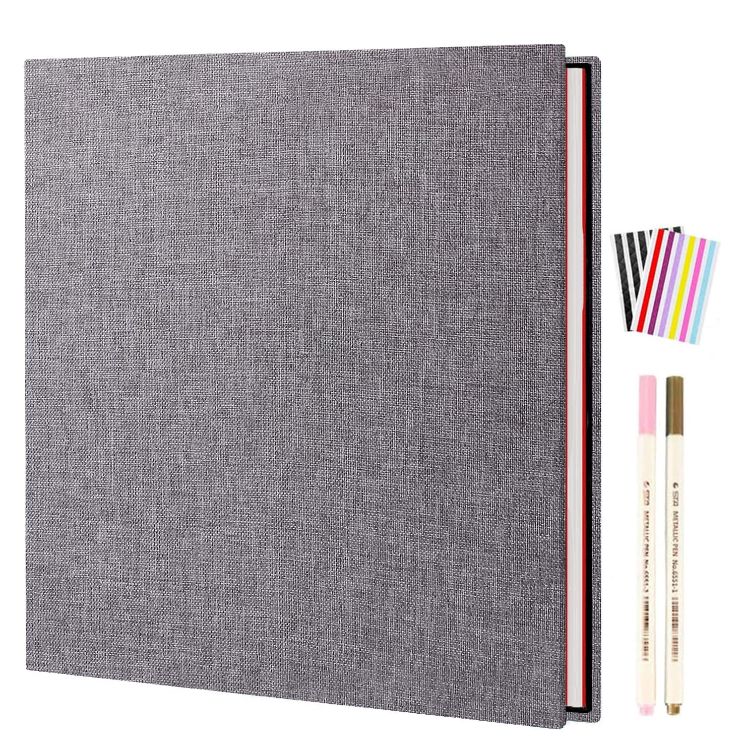 AIOR Self Adhesive Photo Album Magnetic Scrapbook, Linen Vintage Scrap Book 40 White Pages Anniversary Memory Book, Birthday Gifts Wedding Anniversary Presents, Grey (28x27cm)