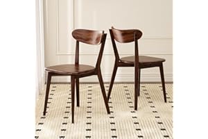 Grewood Oak Wood Dining Chairs,Mid Century Modern Dining Chairs with Comfortable Curved Backrest,Wood Chairs for Kitchen,Dining Room (2, Walnut Color)