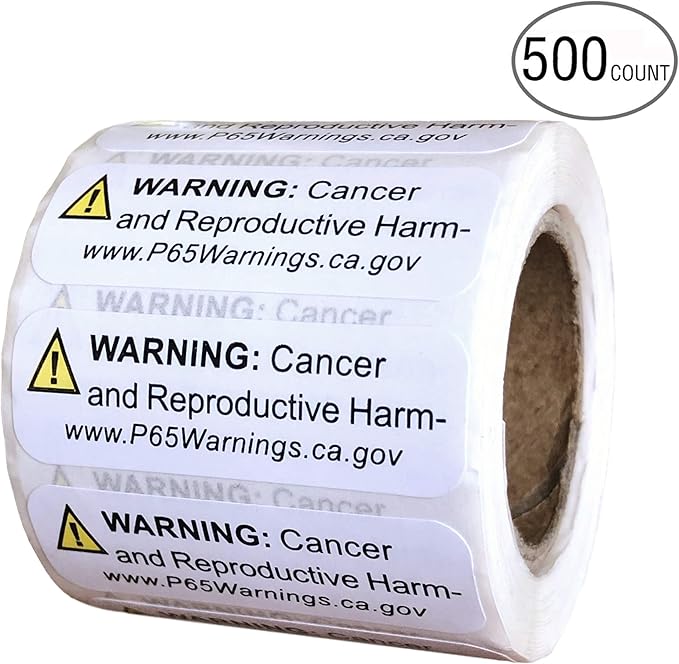 Prop 65 California Warning Labels 500 Count Roll .5 by 1
