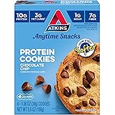 Atkins Chocolate Chip Protein Cookie, Protein Dessert, Rich in Fiber, 3g Net Carb, 1g Sugar, Keto Friendly, 4 Count