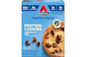 Atkins Chocolate Chip Protein Cookie, Protein Dessert, Rich in Fiber, 3g Net Carb, 1g Sugar, Keto Friendly, 4 Count