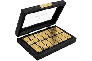 Bucher&Rossini Metal Surface Dominoes Set Double 6 for Adults and Kids - Classic 28Pieces Gold Metal Surface Domino's Game Set Idea Gift Present for Domino Players or Family Game Night