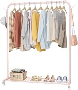 HOMIDEC Clothes Rail Portable Rack with Hooks and Metal Shelf Pink 40kg