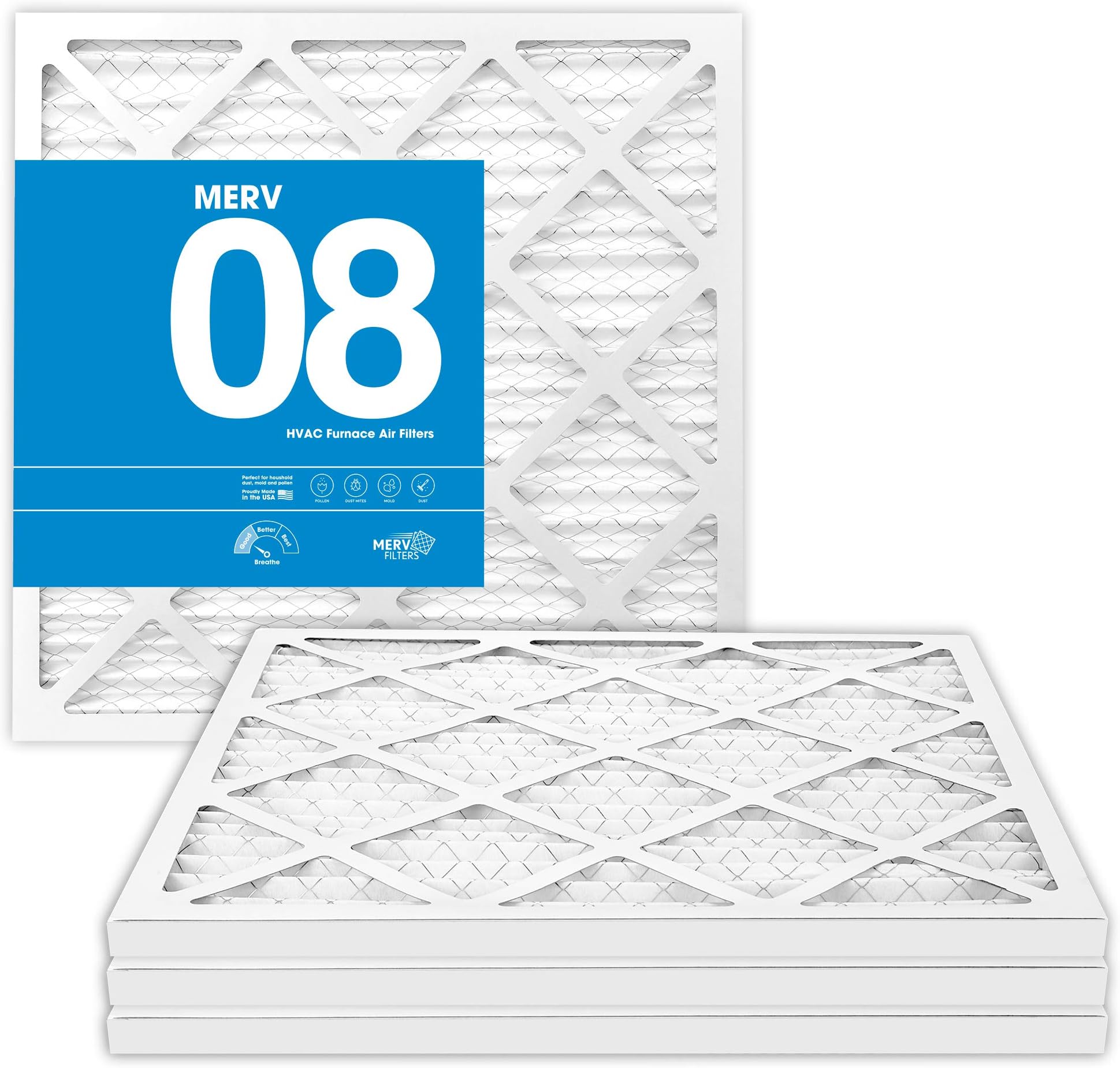 SimplyFilters 10x10x1 MERV 8, MPR 600, Air Filter (4 Pack) - Actual Size: 9.75"x9.75"x0.75" HVAC, AC Furnace Air Filter