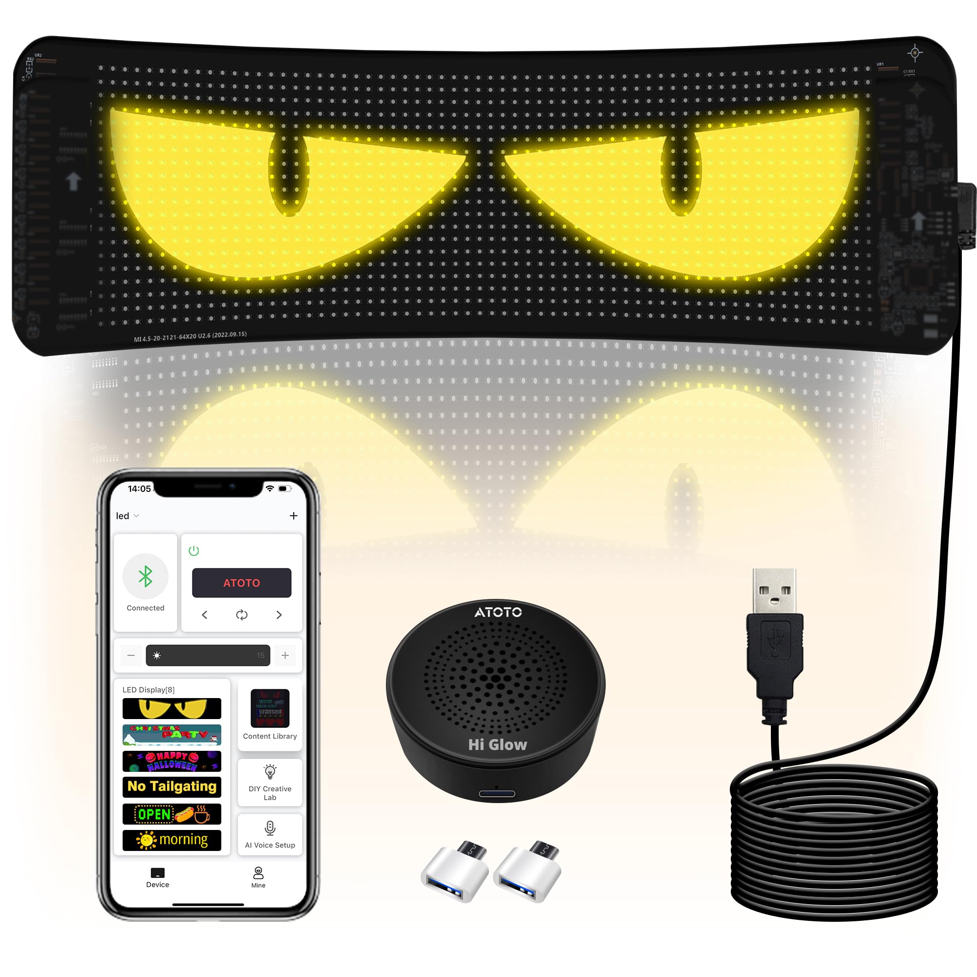 Devil Eyes Light for Cars - AI Voice LED Eyes for Trucks, Flexible Scrolling LED Signs for Cars, IP66 Waterproof Programmable Display with APP Control for Windshield Party Business, 13.7"x4"