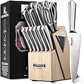 Huusk Kitchen Knife Block Set - 14 Pieces Kitchen Knife Set with Built-in Sharpener, Stainless Steel Knife Set with Ergonomic Handle, Professional Knives Set Christmas Gift for Men and Women