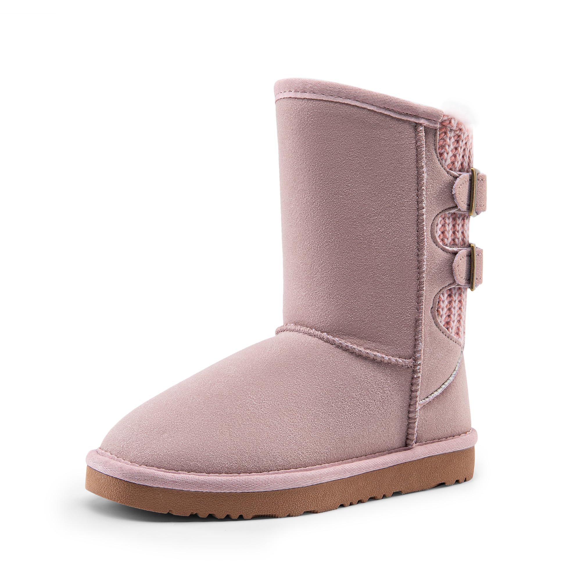 DREAM PAIRS Girls Boys Winter Boots Faux Fur Lined Mid Calf Kids Snow Tall Shoes FuzzyChic Kid's Buckle for Little Kid/Big Kid,Size 5 Big Kid,All Pink,SWEATY-BUCKLE-K Image