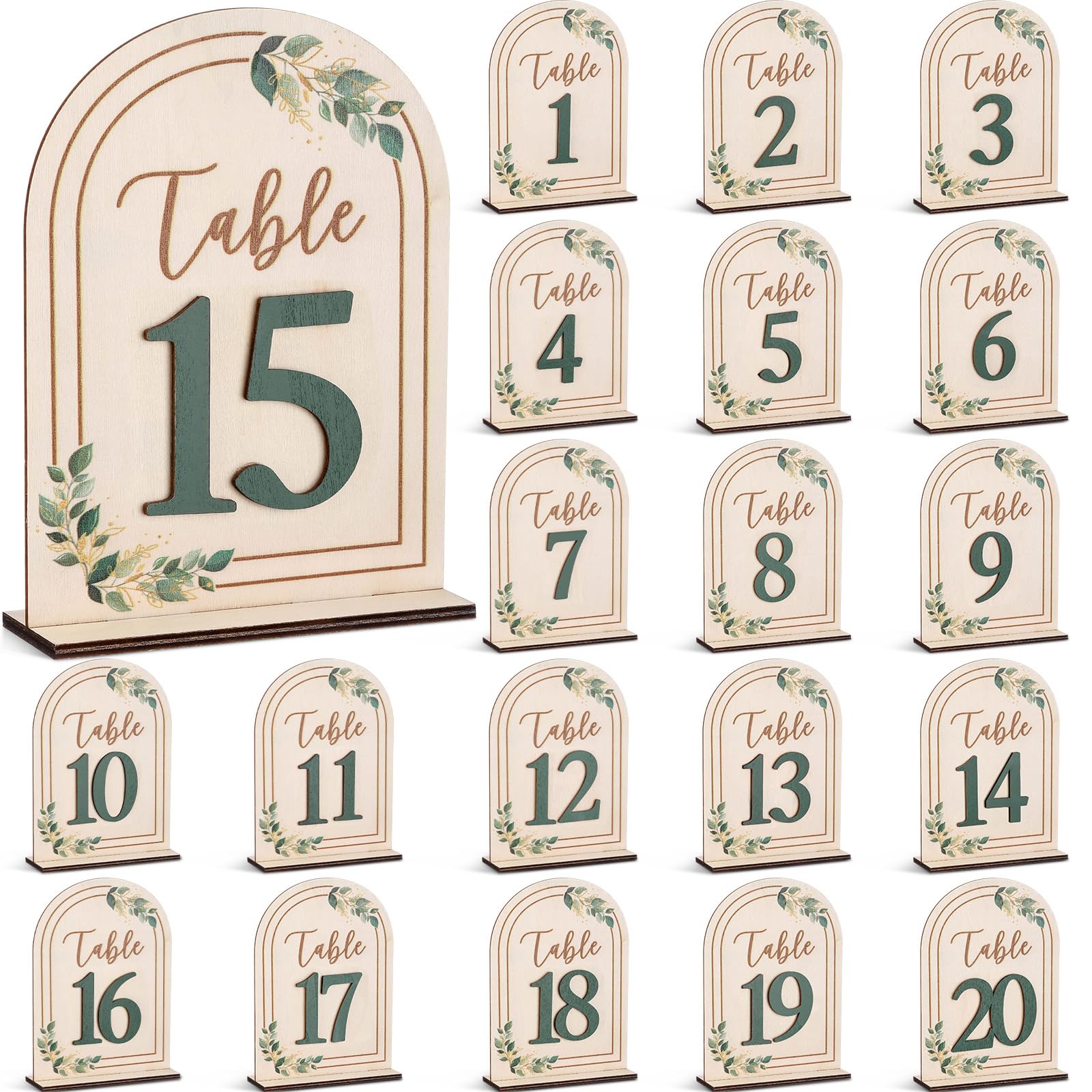 Photo 1 of Wonderjune Wedding Table Number 1-20 with 20 Pcs Table Number Holders 5x7 Inch Arch Wedding Reception Table Numbers Table Number Signs for Wedding Birthday Restaurant Bridal Shower Party Decorationn