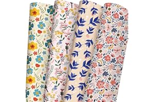 GIOLNIAY Floral Wrapping Paper for Mothers Day Wedding Bridal Shower - 4 Floral Designs Gift Wrap - 8 Sheets, 20×29 Inches Each, Recyclable, Easy to Store