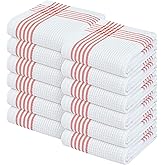 Softopia Cotton Waffle White & Red Kitchen Dish Towels, Set of 12, 100% Cotton 16x26 inches, Absorbent Tea Towel, Multi-Purpose Hand Cleaning Towel, Strong and Reusable Dish Cloths for Drying Dishes