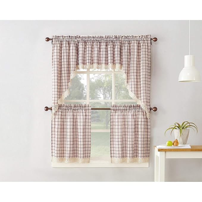 No. 918 Maisie Plaid Kitchen Curtain Tiers Grey 54X36 Home