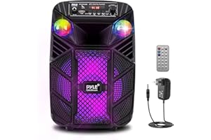 Pyle PA Speaker System, Rechargeable Indoor/Outdoor Karaoke System, Bluetooth Party Speaker w/Flashing Lights, Compact & Powe